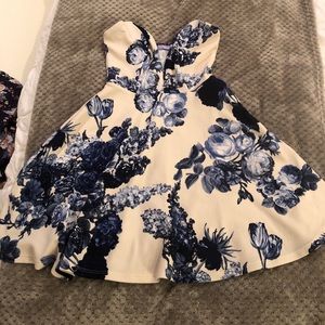 Blue and white floral mini dress from Lulu’s